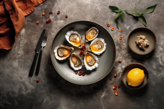 stock photo of oyster in the plate on the kitchen Food Photography AI Generated
