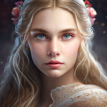 Beautiful fairy tale woman princess close up.