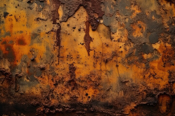 Rusty and corroded metal texture with shades of orange and yellow, perfect for a grunge-style wallpaper, generative ai