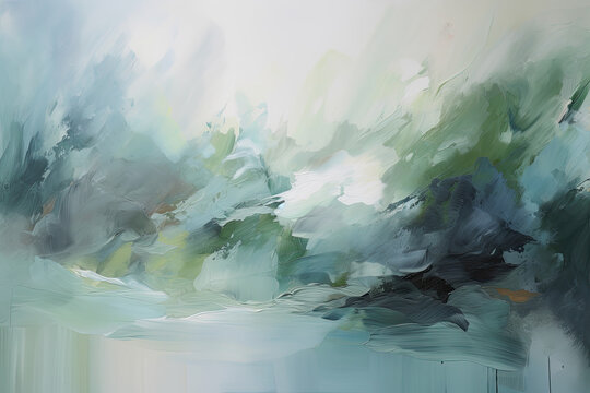 serene and tranquil composition of soft paint smears in shades of blue and green, generative ai
