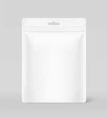 Realistic clean stand up pouch bag mockup. Vector illustration. Front view. Can be use for template your design, presentation, promo, ad. EPS10.	