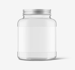 Realistic clear glass jar mockup. Vector illustration isolated on white background. Can be use for your design, advertising, promo and etc. EPS10.	