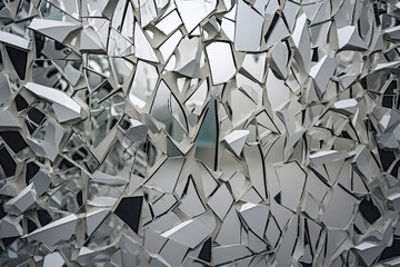 Shattered Glass with Monochromatic Grey and White Pieces, generative ai