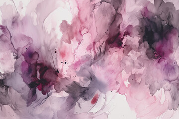 Soft pastel ink smudges in shades of pink and purple on a light grey background, generative ai