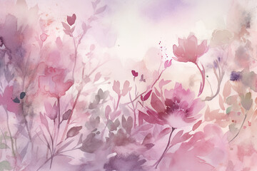 Soft watercolor washes in shades of pink and purple with delicate brushstrokes and a romantic feel, generative ai