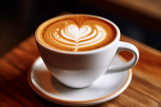 Cappuccino with heart decoration over foam. Valentine's day cup. Love concept. High quality photo Generative AI
