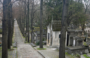 Alley with trees in Pere Lachaise - Paris, France