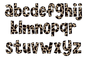 Handcrafted Cow Texture Letters. Color Creative Art Typographic Design