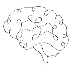 simple vector sketch human brain single one line art, continuous