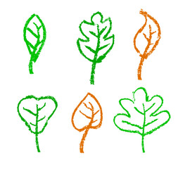 simple doodle vector crayon of chalk set leaf 
