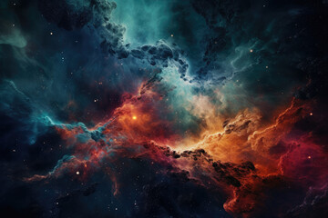 Fototapeta na wymiar Stunning view of a vibrant and colorful galaxy with swirling gas clouds and bright stars shining through the darkness, generative ai