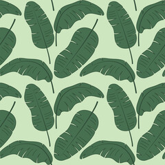 Summer Tropical seamless Pattern. Green banana Palm Leaves background.  Exotic plants vector illustration