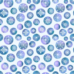 Fototapeta na wymiar Winter abstract watercolor snowflakes seamless Christmas polka dots pattern for new year gift box and wrapping