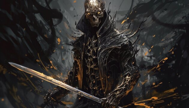 Fantasy portrait of a alien or human in white wearing golden mask and golden costum in fear look. Generative Ai