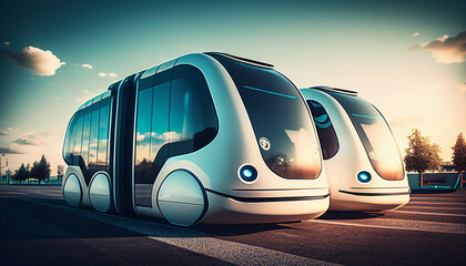 Obraz na płótnie Canvas Autonomous Mobility Future Flexible Pod Vehicle for Sustainable and individual Digital Transportation 