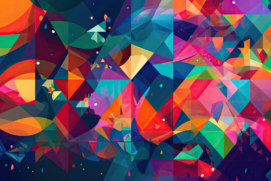 Fototapeta vibrant and colorful mosaic of geometric shapes and patterns, arranged in a dynamic and playful way, perfect for a fun and lively wallpaper, generative ai