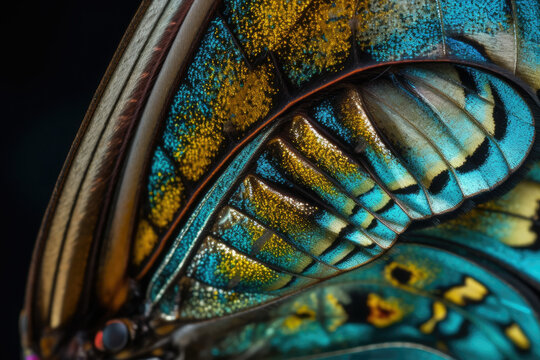 Vibrant and intricate details of a butterfly's wings captured in stunning macro photography, generative ai