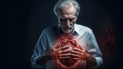 An elderly man with a heart condition. Heart Disease Prevention Concept created with generative AI technology