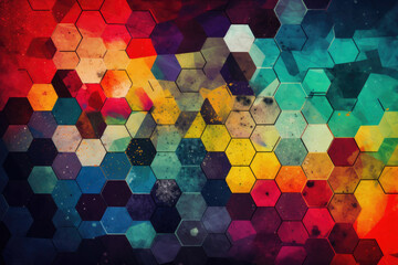 visually stunning image featuring layered hexagons in bright and bold colors, creating an energetic and lively vibe, generative ai