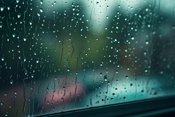 Water droplets on a window pane during a rainy day, generative ai