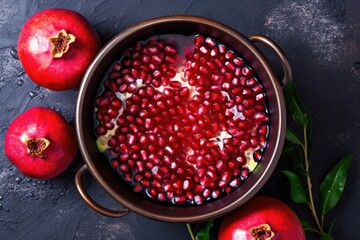 stock photo of pomegranate on the kitchen flat lay Food Photography AI Generated