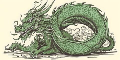 Green wood dragon, generative ai illustration