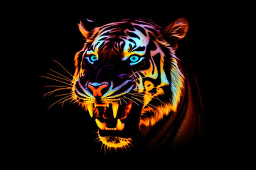 Glowing tiger portrait, Generative AI