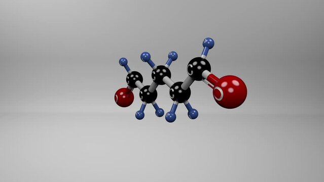 Glutaraldehyde Molecule. Molecular structure of glutaraldehyde, a versatile compound used in sterilizing medical equipment, tanning leather, cross-linking polymers, and biochemical procedures.
