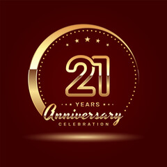21 year anniversary celebration logo design with a number and golden ring concept, logo vector template