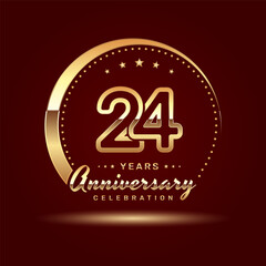 24 year anniversary celebration logo design with a number and golden ring concept, logo vector template