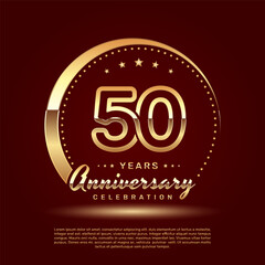 Fototapeta na wymiar 50 year anniversary celebration logo design with a number and golden ring concept, logo vector template