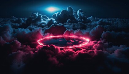 Fototapeta na wymiar Neon-colored magical ring among the clouds. Generative AI