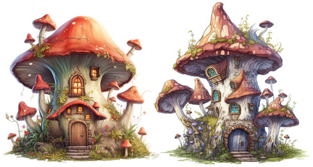 Obraz na płótnie Canvas Large mushroom houses generative ai 