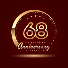 Fototapeta na wymiar 68 year anniversary celebration logo design with a number and golden ring concept, logo vector template
