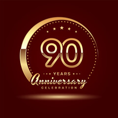 Fototapeta na wymiar 90 year anniversary celebration logo design with a number and golden ring concept, logo vector template
