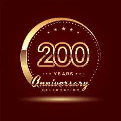 200 year anniversary celebration logo design with a number and golden ring concept, logo vector template