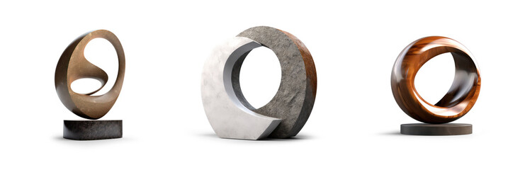 generic set of modern abstract decor sculpture in deferent materials for home or public area or reception decoration concepts isolated on transparent png background - Generative AI