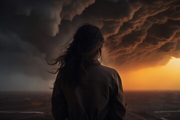 A AI Generated non existing woman in the storm