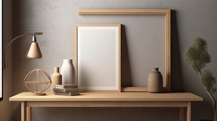 Fototapeta na wymiar Mockup frame in living room interior,Scandinavian style. Ai generative.