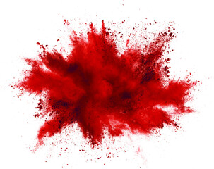 bright red holi paint color powder festival explosion burst isolated white background. industrial print concept background