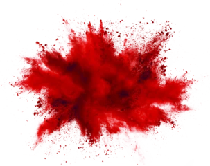 Foto op Plexiglas bright red holi paint color powder festival explosion burst isolated white background. industrial print concept background © stockphoto-graf