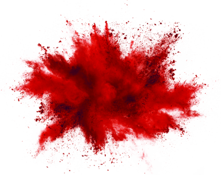 bright red holi paint color powder festival explosion burst isolated white background. industrial print concept background