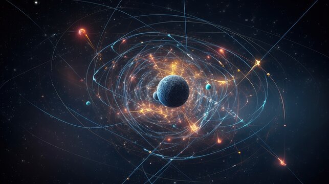 Particles collision in Hadron Collider. Astrophysics concept. Ai generative.