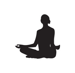 One young girl in meditation silhouette vector art