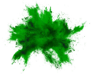 Fototapeta na wymiar bright green holi paint color powder festival explosion burst isolated white background. industrial print concept background