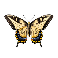 Swallowtail butterfly isolated on transparent background, beautiful swallowtail butterfly flying over white background, top view, flat lay, view from above. generative ai