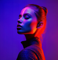 Strong women under neon lights, Women empowerment and determined concept, Women&rsquo;s day banner ,  by Generative Ai