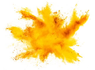 Crédence de cuisine en verre imprimé Fumée bright yellow orange holi paint color powder festival explosion burst isolated white background. industrial print concept background