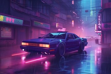 Obraz na płótnie Canvas Neon car inside the cyberpunk city. Generative Ai