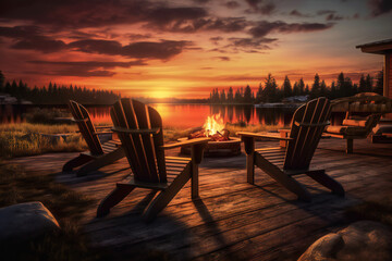 Fototapeta premium Summer Camping Adventure: Stunning Nature and Outdoor Stock Photos - Campsites, Tents, Forests, Hiking, Mountains, Lakes, and More! Experience the Beauty of Lake Sea Forest Landscapes Generative AI